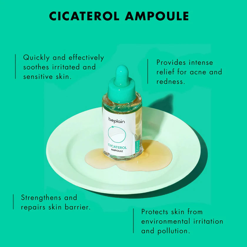 beplain Cicaterol Ampoule hjälper till att lugna irritation, minska rodnad och stärka hudens skyddsbarriär
