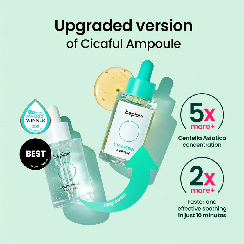 Uppgraderad formula av beplain Cicaterol Ampoule med högre halt Centella Asiatica för snabbare lugnande effekt
