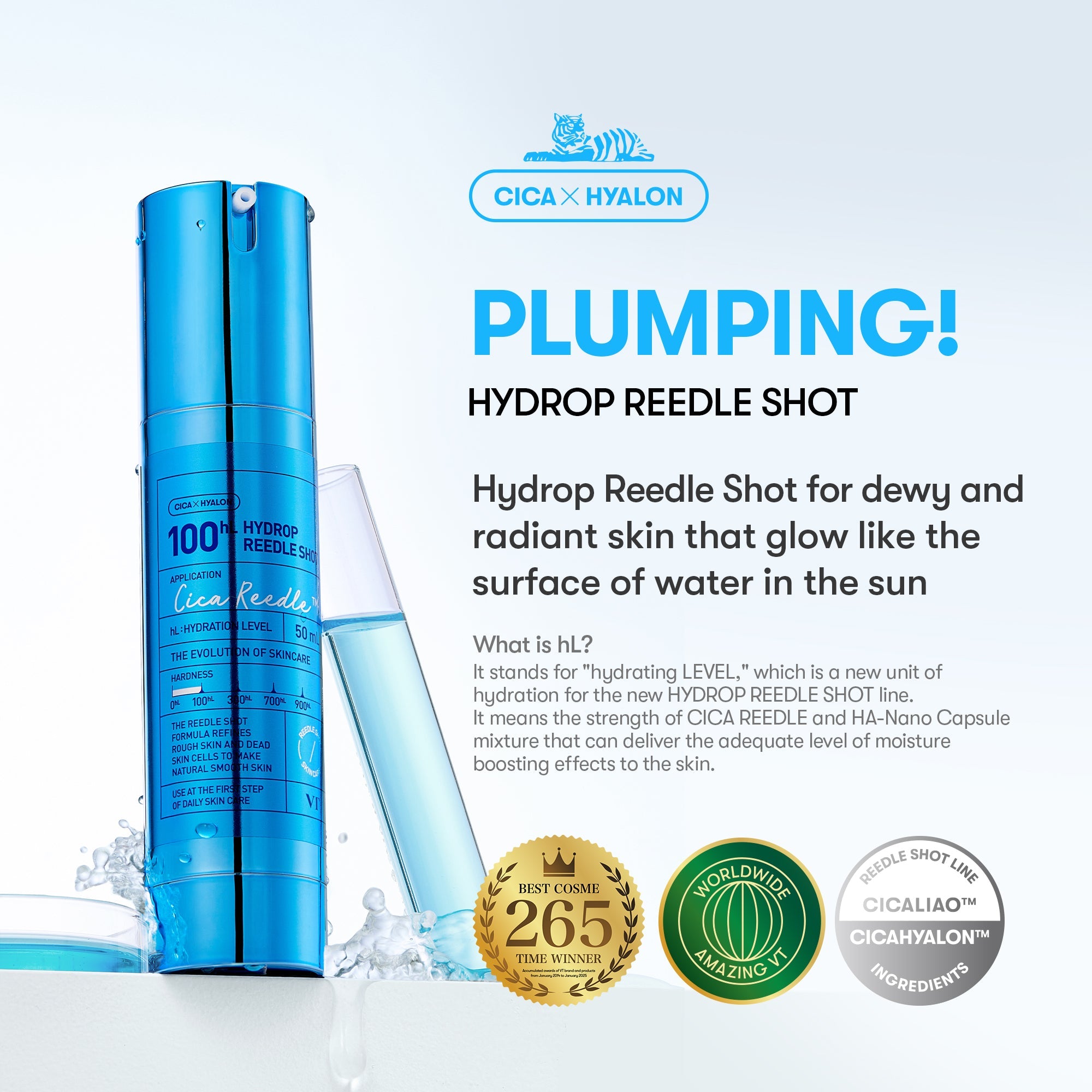 VT Cosmetics Hydrop Reedle Shot 100 återfuktande plumping-serum som ger fylligare och mer strålande hud
