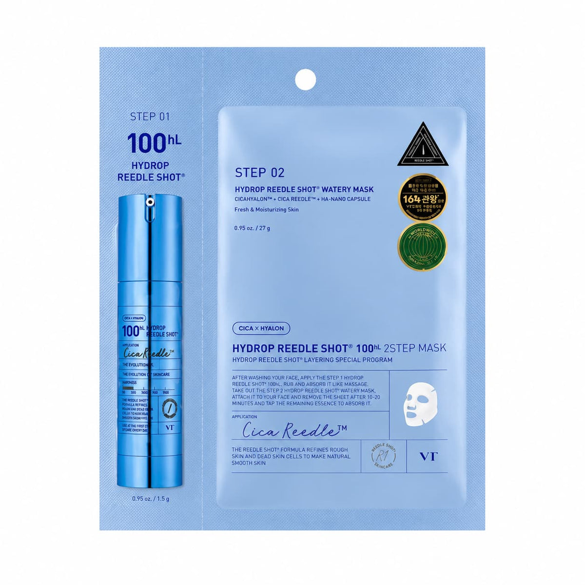 VT Cosmetics Hydrop Reedle Shot 100hL 2 Step Mask, 1 sheet, 34.5g