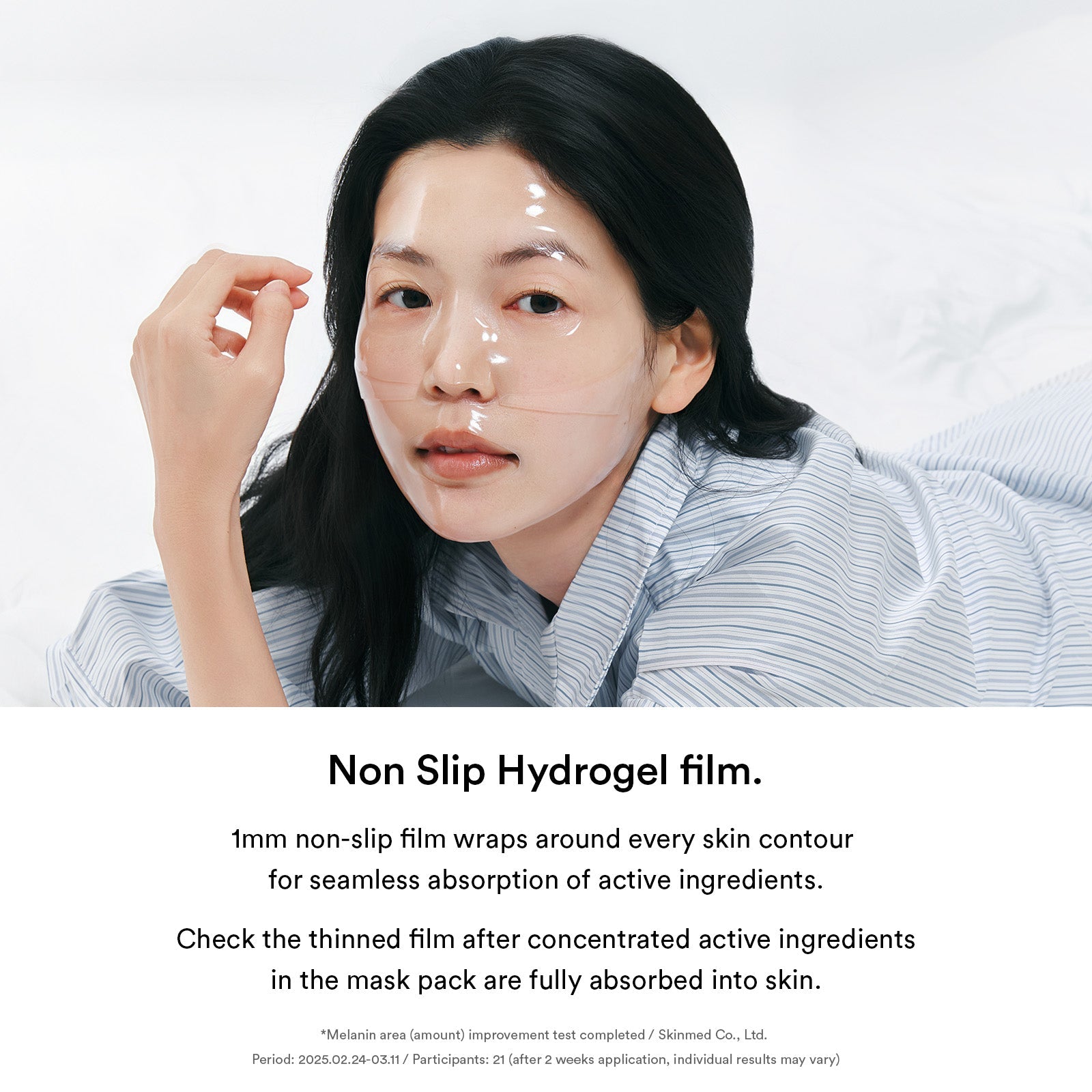 Abib Glow Collagen Mask Glutathione Film applicerad som hydrogelmask i ansiktet