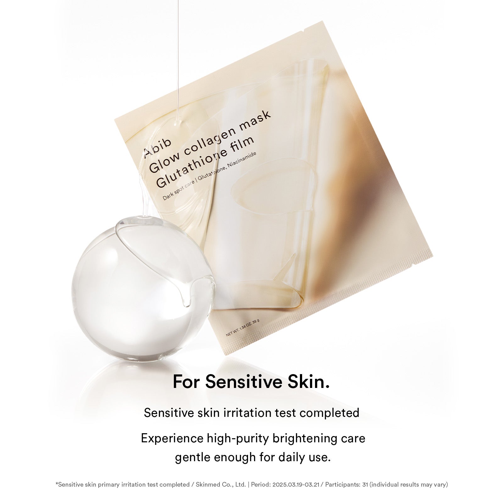 Abib Glow Collagen Mask Glutathione Film testad för känslig hud