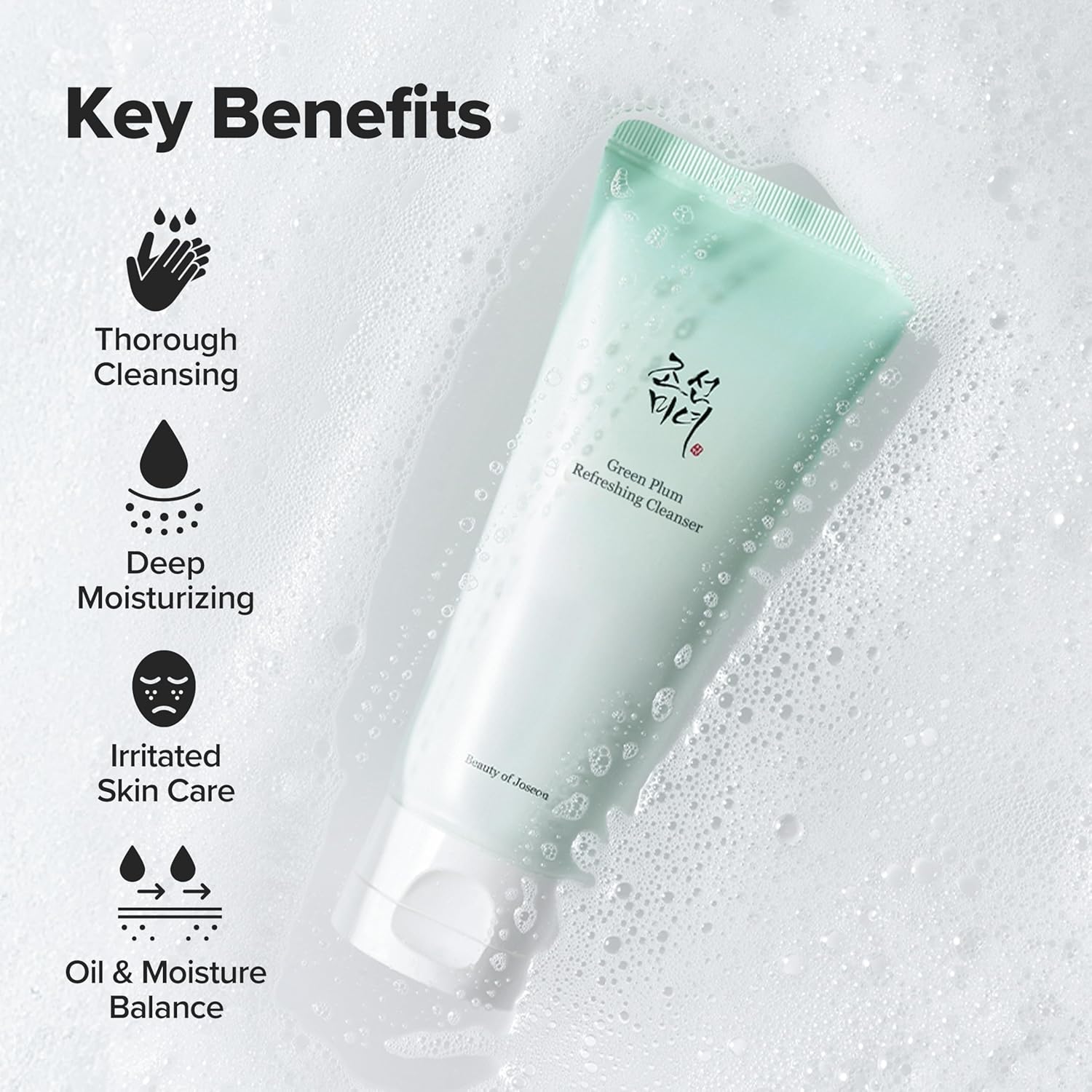 Beauty of Joseon Green Plum Refreshing Cleanser rengör på djupet, återfuktar huden och hjälper till att balansera hudens olje- och fuktnivåer.
