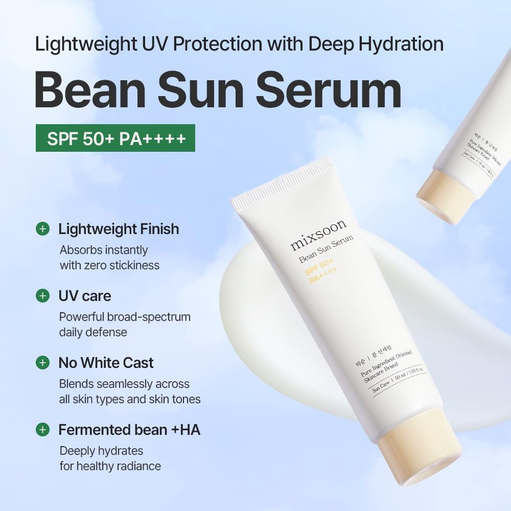 Mixsoon Bean Sun Serum SPF50+ PA++++ med lätt finish, bredspektrigt UV-skydd och återfuktande formula